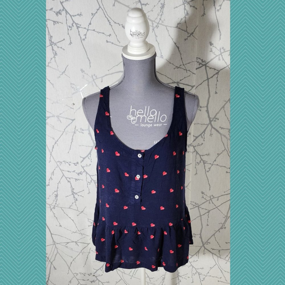 Just Living Navy Hearts printed Scoop Neck Peplum Tank